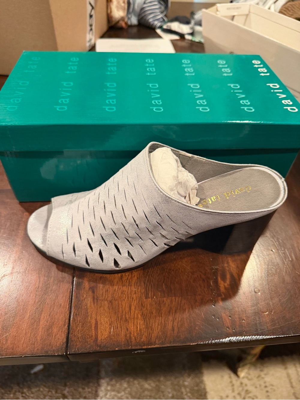 David Tate Women’s Sweden Heeled Mule Shoes Silver Antique Suede Size 9 M US
